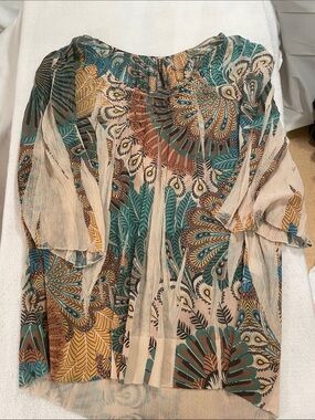 Boho Printed Tunic Top in Teal, Tan & Mustard
